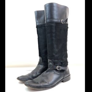 FRYE Tall Black Leather & Pony Hair Boots 8.5
